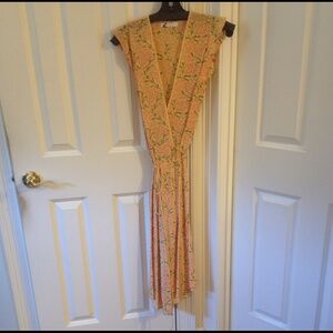 Floral Wrap Dress in Peach and Green
